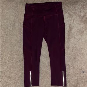 Burgundy lulu lemon fast and free cropped leggings